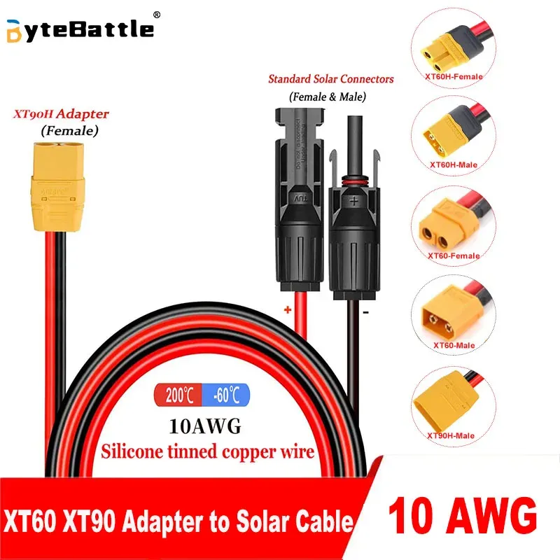 XT90 auf Solar-Anschlusskabel, 10 AWG, XT60-Stecker auf Buchse, Silikon-Verlängerungskabel für ferngesteuerte Batterie, tragbares Solar-Kraftwerk