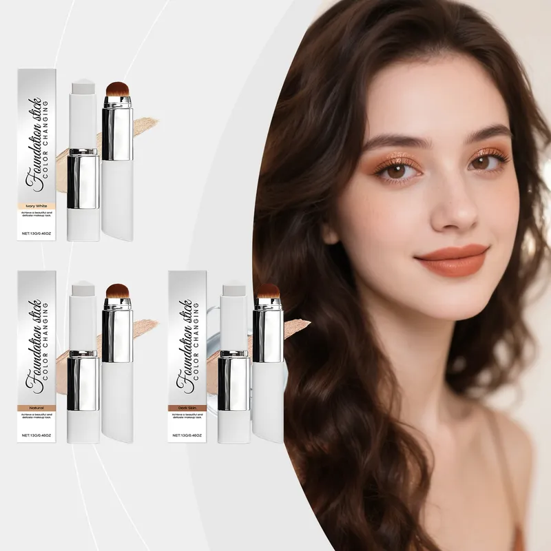 Foundation-Make-up-Stick, Doppelkopf mit Pinsel, 3 Farben, leicht, feuchtigkeitsspendend, aufhellend, matt, Concealer, 2-in-1-Foundation-Stick
