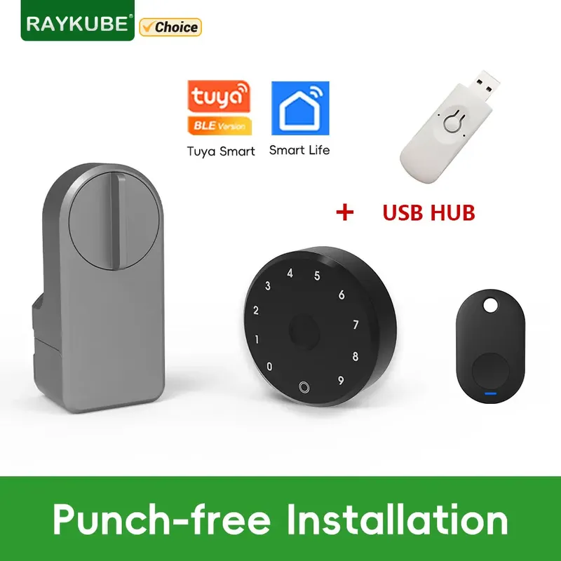 RAYKUBE A1 Pro Tuya BEL Smart Türschloss Set mit Anhänger/Tastatur/Smart Key Tuya Remote Unlock Arbeit mit Alexa Google Assistant