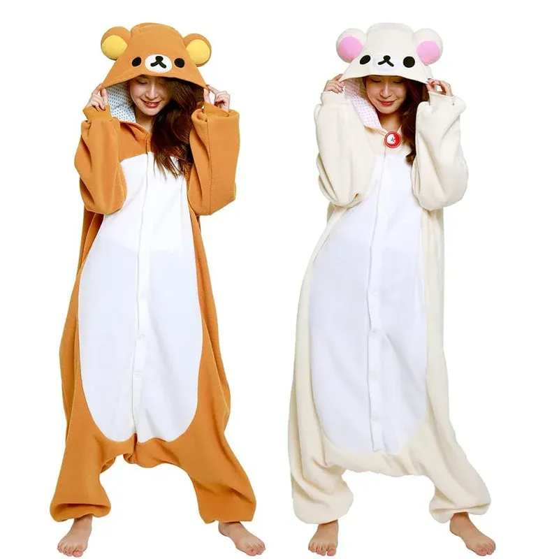 Rilakkuma Kawaii Onesie Pyjamas für Frauen Männer Anime Cartoon Warme Nachtwäsche Erwachsene Mode Bequeme Overall Cosplay Kleidung