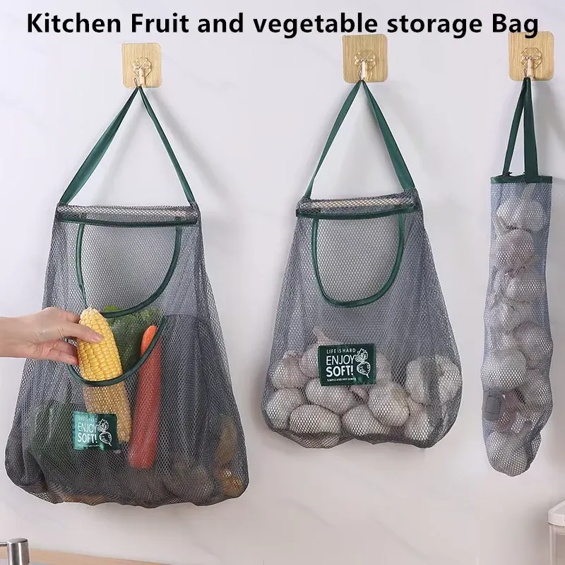 Wiederverwendbare Aufbewahrungsbeutel für die Küche, zum Aufhängen, Netzbeutel für Zuhause, Obst und Gemüse, Aufbewahrungsnetztasche für Ingwer, Knoblauch, Kartoffeln, Zwiebeln