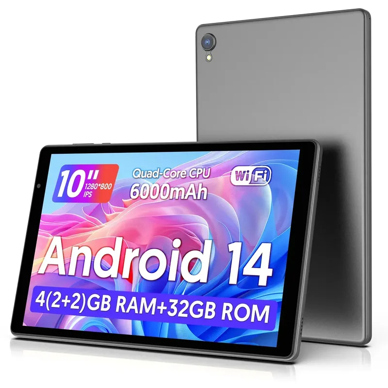 Neuestes Android 14 Tablet, 10-Zoll-Tablet, Quad-Core-Prozessor, 5G WiFi, 4 GB ROM + 32 GB RAM, 1280 x 800 Auflösung, 6000 mAh Akku