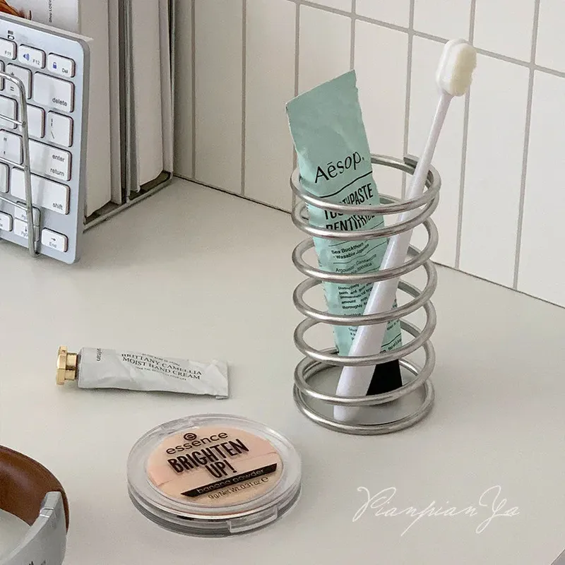 Edelstahl Zahnbürstenhalter Metall Badezimmer Zubehör Werkzeug für Zahnpasta Make-up Pinsel Lagerregal Home Dekoration