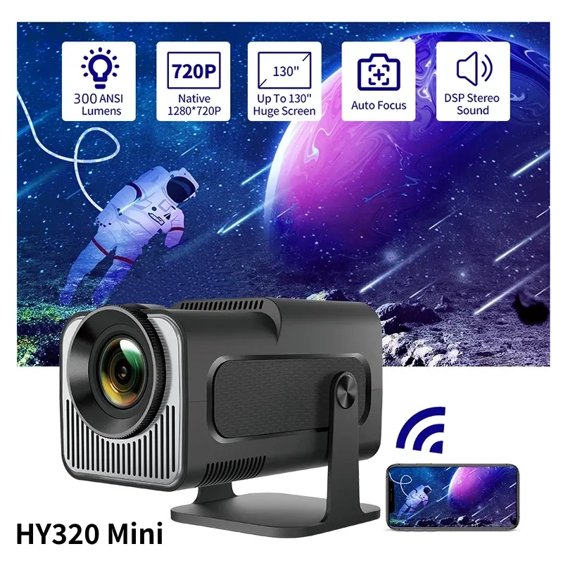 Salange HY320 MINI Android 14.0 Projektor LED Beamer Heimkino 300ANSI 720P WLAN Smart TV HD 1080P 4K Filmprojektor