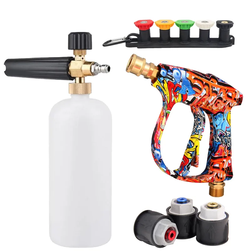 4350 PSI Hochdruck-Wasserpistole mit Graffiti-Design, 1 l Schaumkanone und 1/4 Zoll Schnellanschluss, batterielos für Karcher K-Serie - 11.01 EUR