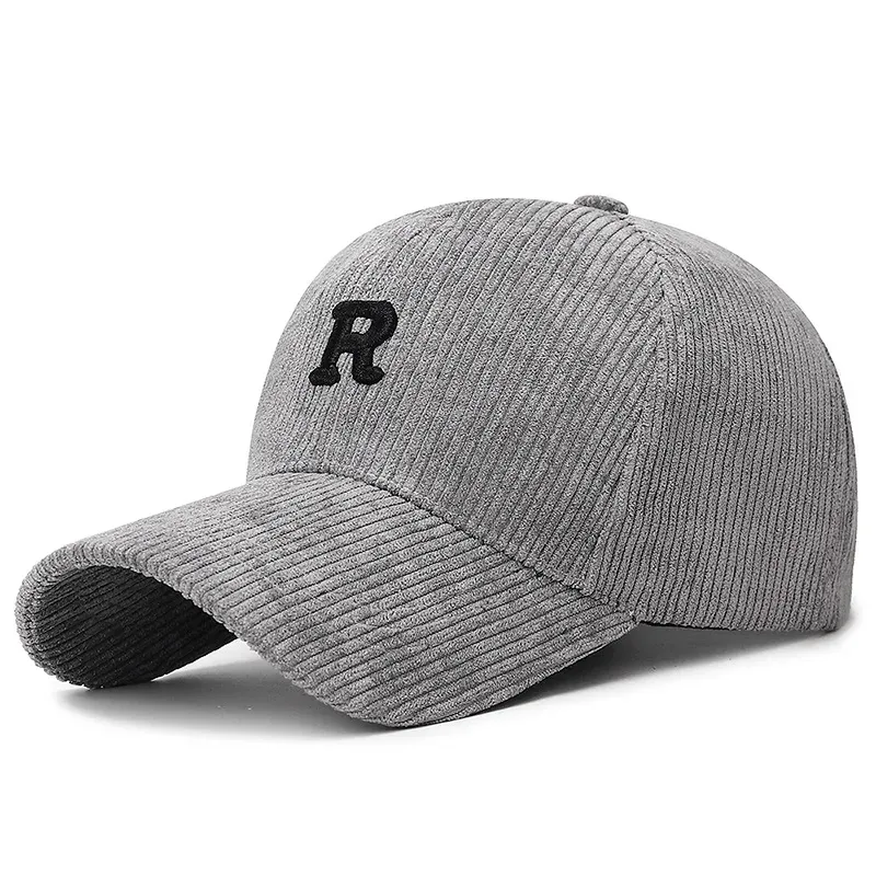 Cord-Baseballkappe mit 3D-gesticktem „R“-Buchstabe, einfarbig, verstellbar, strukturierte Mütze, stilvolles Herbst- und Winteraccessoire