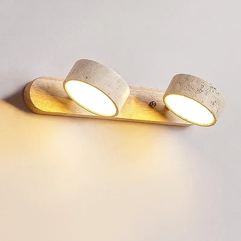 Travertine Duo Wandleuchte Wabi Sabi Kreatives rundes LED drehbares Licht Badezimmer Waschbar Schminktisch Spiegel Frontlampen