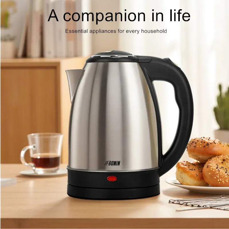 JFBONIN Wasserkocher aus Edelstahl, 1,8 l, 220 V, silberfarben, schwarz, Basisscheiding, Desion, rostbeständig, langlebig, für Zuhause, Reisen