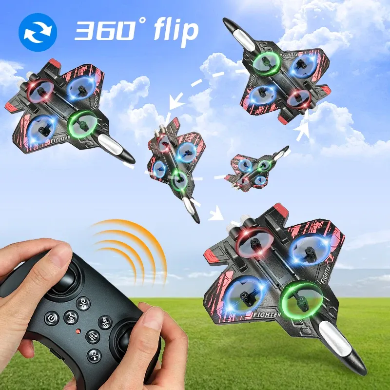 Schaumstoff RC Plane Fighter 2.4G Fernbedienung Stunt Glider 360 °   Rolling Flight Flying EPP-Schaumstoffflugzeug mit LED-Spielzeug für Kinder