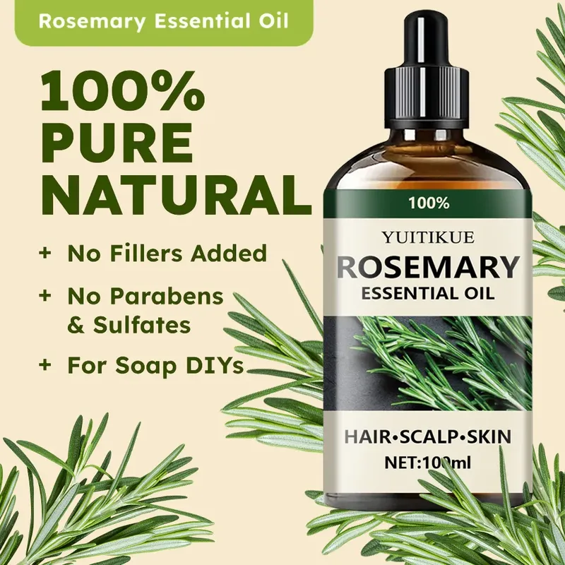 100 % reines ätherisches Rosmarinöl, geeignet für Haare, Kopfhaut und Haut, natürliches Aromatherapieöl, nährend und revitalisierend.