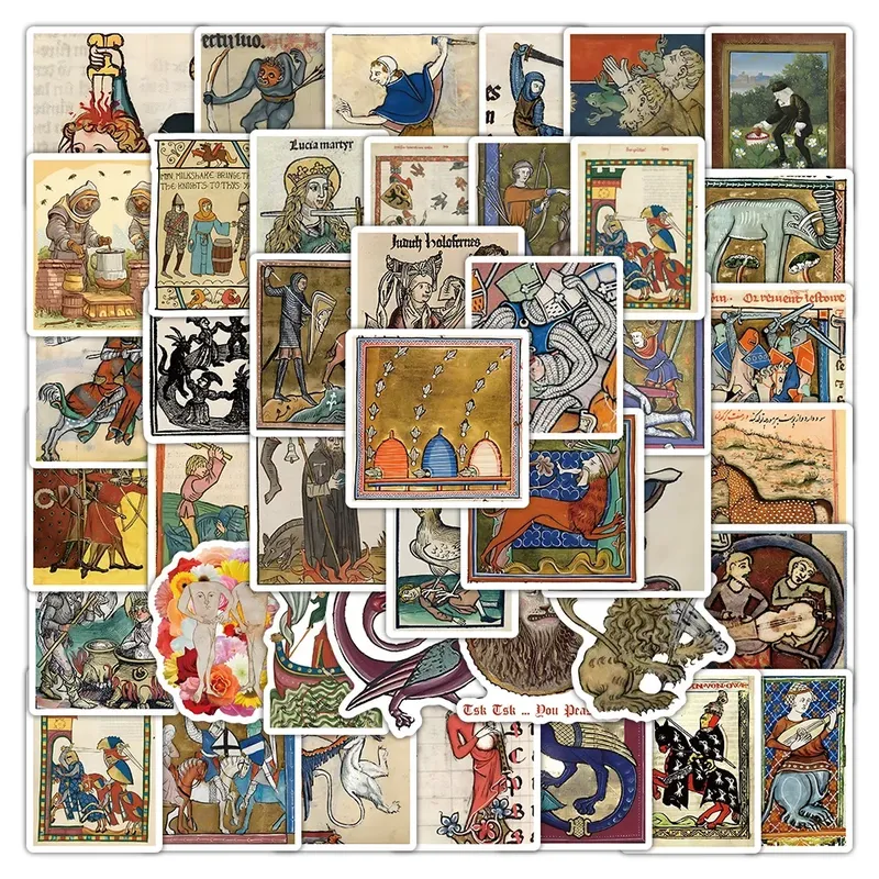 50PCS Retro Mittelalterliche Kunst Poster Muster Aufkleber DIY Telefon Laptop Gepäck Skateboard Graffiti Aufkleber Spaß für Kind Spielzeug