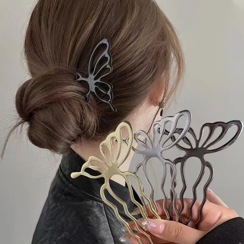 Koreanische Schmetterling U Form Haar Sticks Haar Brötchen Kamm Clip Metall Haar Stick Haarnadel Frauen Haarnadel Mode Styling Haar Zubehör