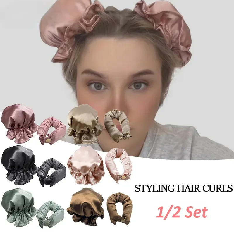 1/2Sets Heatless Curling Stange Seide Locken Keine Wärme Haar Curler Lockenwickler Schlafen Stirnband Faul Lockenwickler frauen Styling Werkzeuge