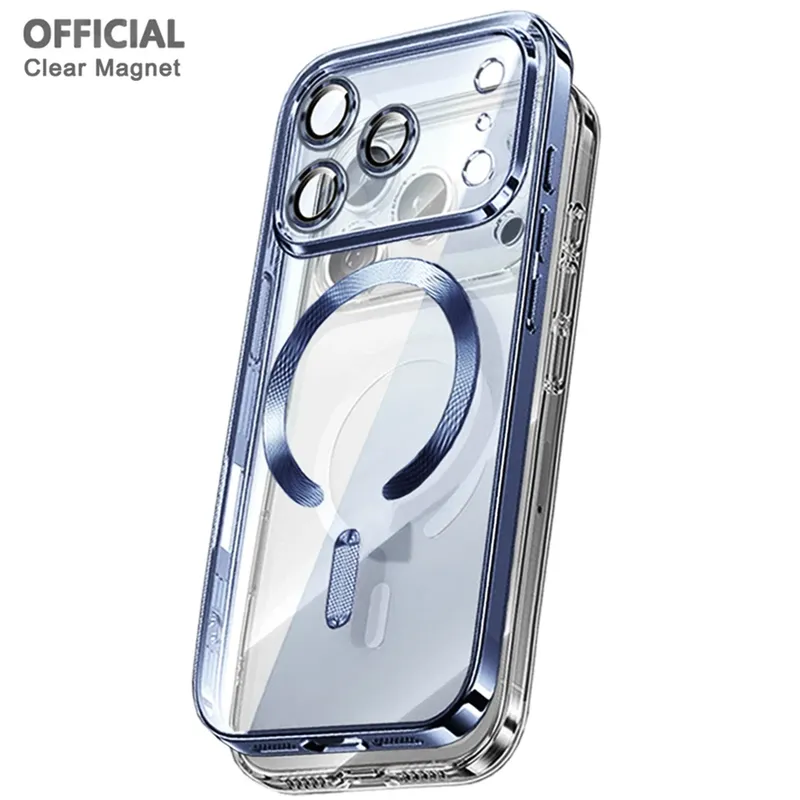 Offizielle Originalversion Magnete Galvanisierung Hülle Für Iphone 17 Air 11 12 13 14 15 Plus 16 Pro Max Apple Magsafe Transparent Case Drahtloser Magnet Kamera Vollständiger Schutz Glas Und Metallring