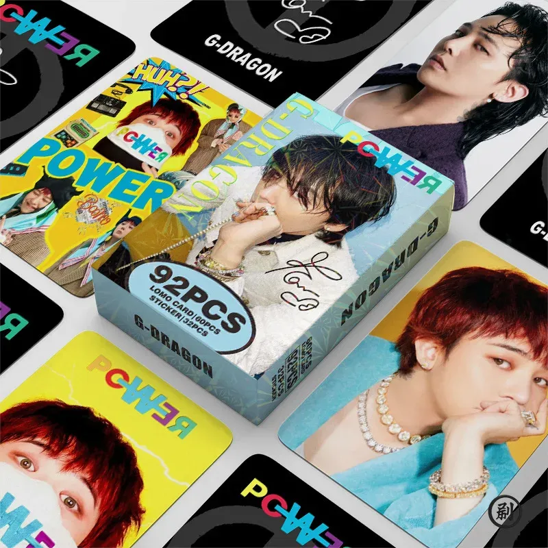 60+32 Stück/G-Dragon Fotokarte, Stern-Aufkleber-Postkarte, Fan-Sammelkarte