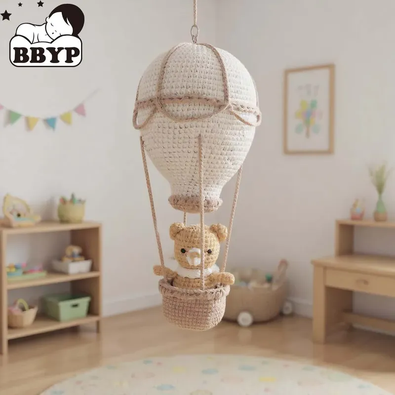 Handgefertigter gehäkelter Heißluftballon zum Aufhängen an der Wand, Makramee-Kinderzimmer-Boho-Raumdekoration, Geburtstagsgeschenk für Kinder, Schlafzimmerdekoration für Mädchen