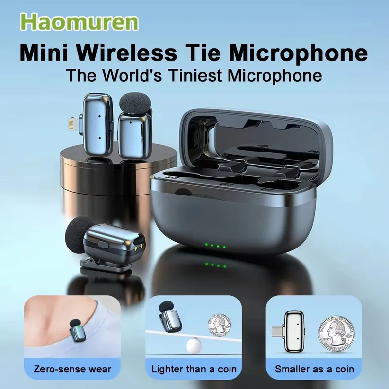 Haomuren Kabelloses Ansteckmikrofon, kabelloses Bluetooth-Mikrofon für iPhone, iPad, Android, Typ-C, Videoaufzeichnung, Live-Übertragung