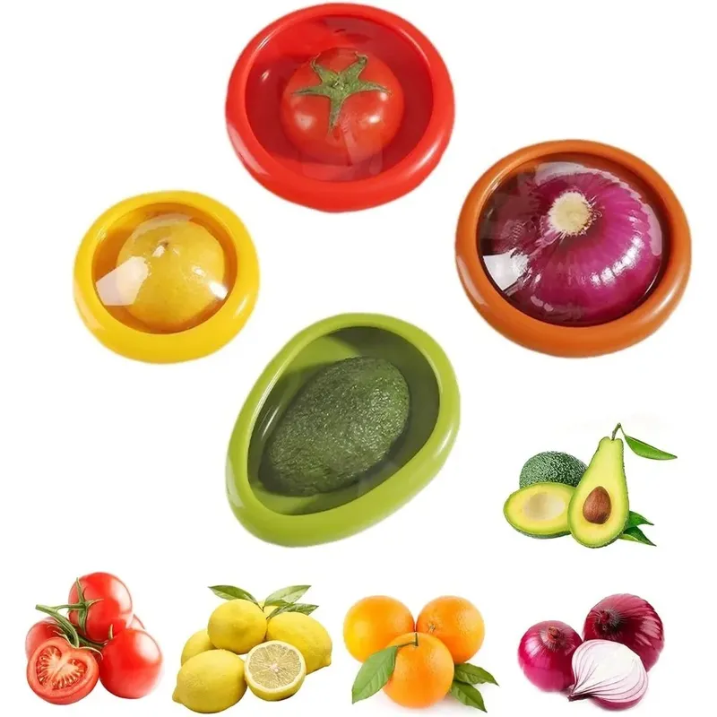 Avocado Saver Obst- und Gemüse-Aufbewahrungsbehälter-Set aus Silikon für den Kühlschrank, wiederverwendbarer Halter für die Aufbewahrung von Lebensmitteln, frische Stretch-Pads