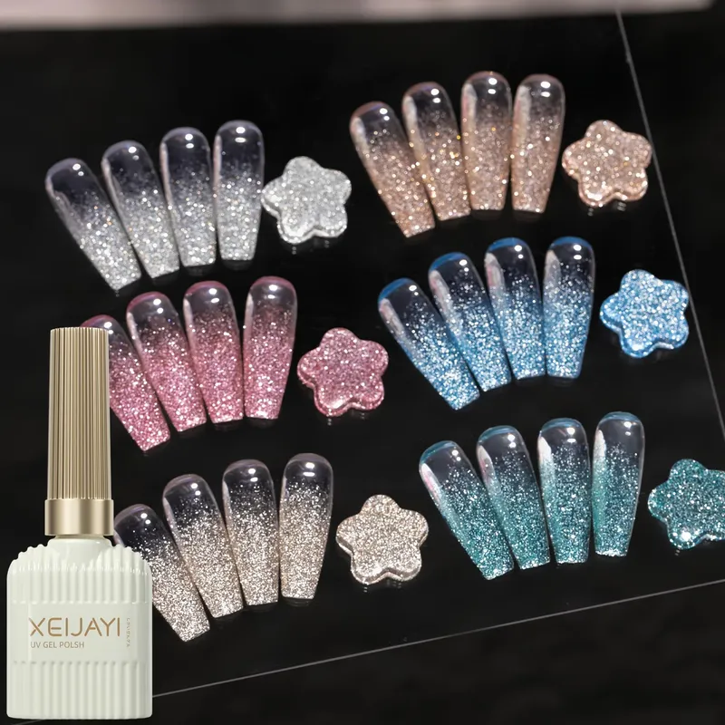 XEIJAYI 6 Stück Nail Art Diamond Nail Design 6 Farbset 15 ml Nagelkleber Soak Off UV LED Nagelgel