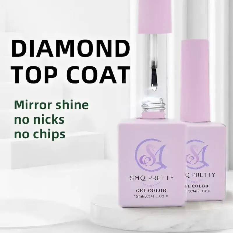 SMQ 15 ml Diamond Top Coat für Gel-Nagellack, verstärktes, langlebiges UV-Gel-Lack, hohes Licht, Nail Art Primer-Gel