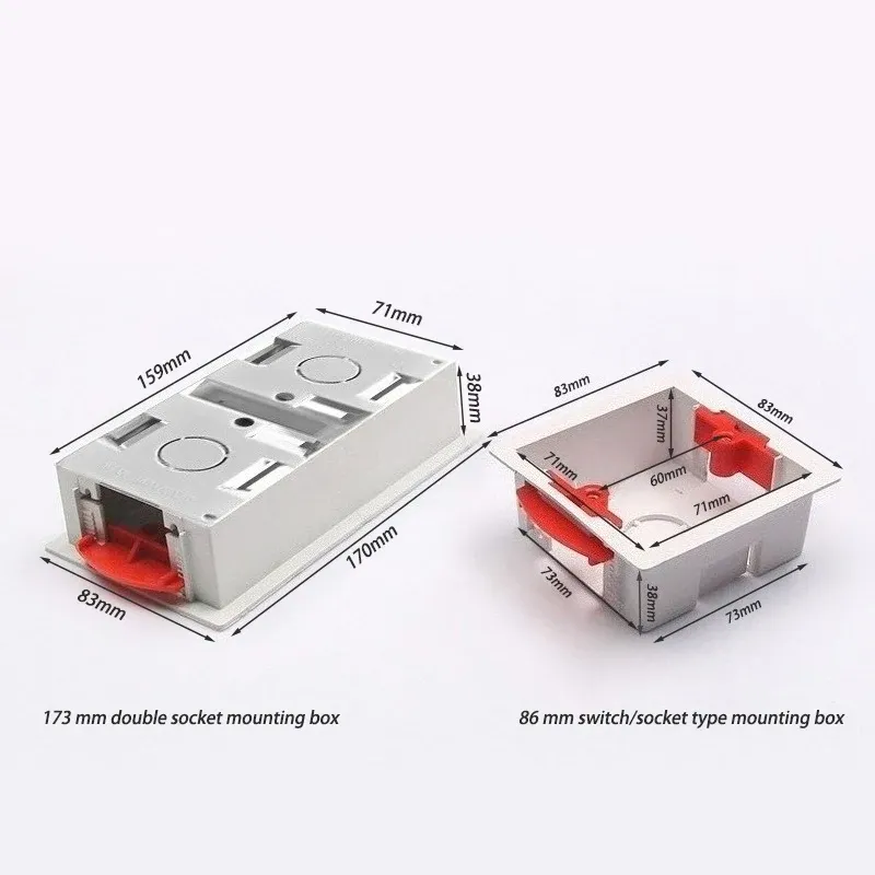 Wandschalter-Steckdosen-Anschlussdose, Gipskarton-Spleißbox, elektrische Verkabelung, universell, weiß, 86/172 Typ PVC, verdeckte Basisbox