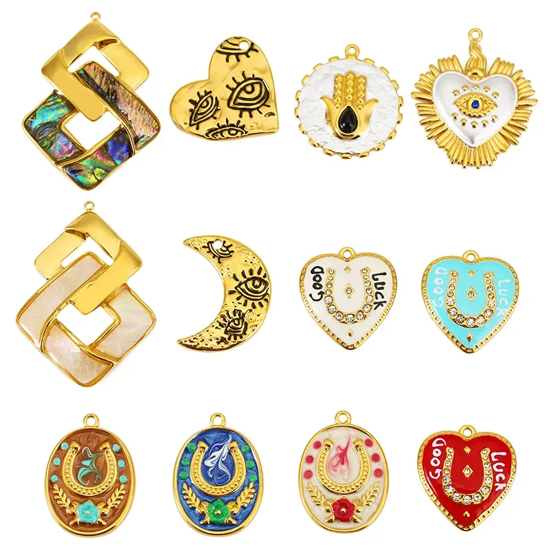 2 teile/los Edelstahl Emaille Mond Auge Palm Anhänger Hufeisen Herz Charms für DIY Ohrring Halskette Schmuck Machen Zubehör