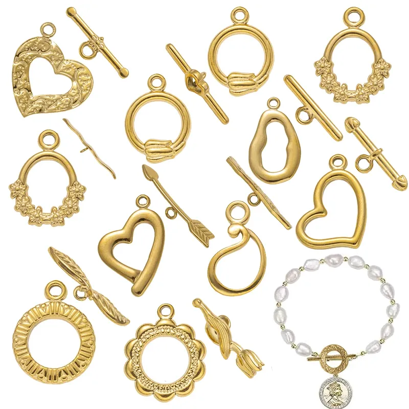 5 Sets Edelstahl-Kippverschluss, T-Bar-Verschluss, Ringverschluss, Haken-Endverbinder für DIY-Halskette, Armband, Schmuckherstellung