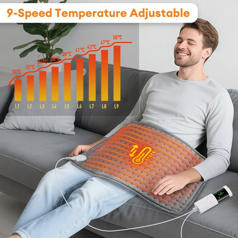 30 x 60 cm elektrisches Heizkissen, weicher Stoff, waschbare Polster, Rückenbauch, 9 Gänge, warmes Kissen, warme Winterdecke für Zuhause und Büro