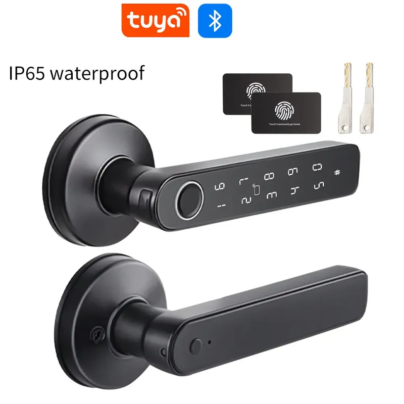 Q50 Tuya Bluetooth Smart-Fingerprint Türschloss Passwort Mechanische Schlüssel Entsperren Für Holz Tür Einzigen Griff Regendicht