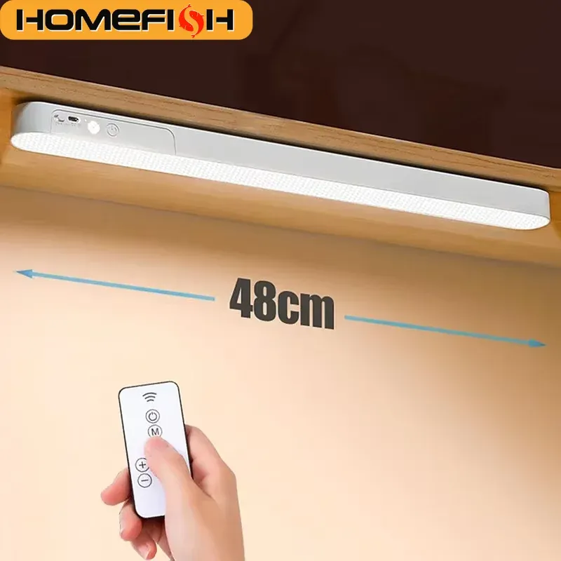 HOMEFISH Augenschonende Tischlampe, LED-Lichtleiste, wiederaufladbar, kabellose Schreibtisch-Leselampe, USB-Nachtlicht für Nachttisch, Küchenschrank