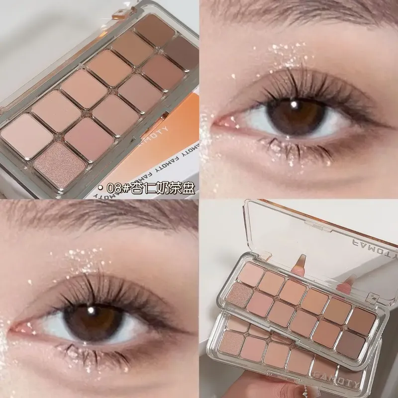 12-farbige, matte Lidschatten-Palette mit niedriger Sättigung, Tee, Aprikose, Erdtöne, langanhaltendes, komplett mattes Augen-Make-up für den täglichen Gebrauch