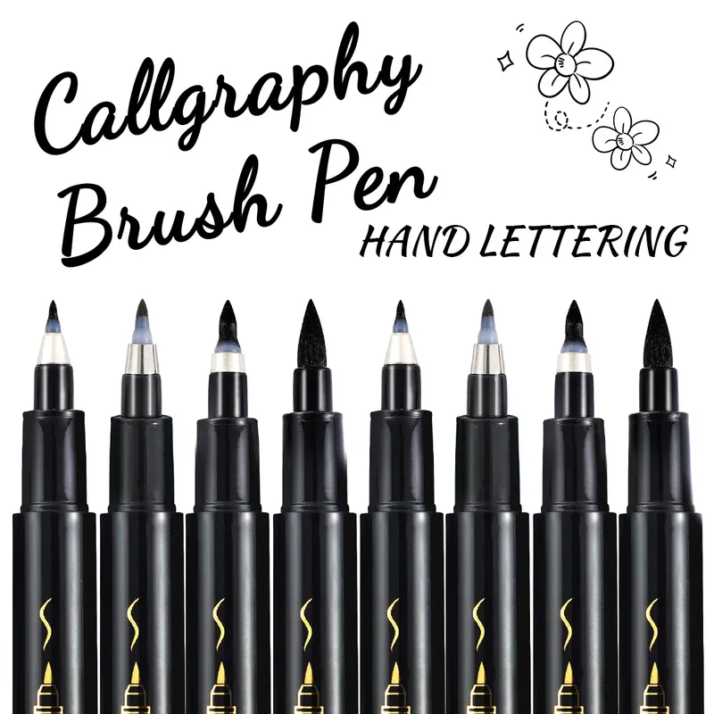 4-teiliges Kalligraphie-Stift-Set mit schwarzer Handschriftzug, Zeichnen, Schreiben, Lernen, feine Pinselmarkierungen, Kunstbedarf, Manga-Stift