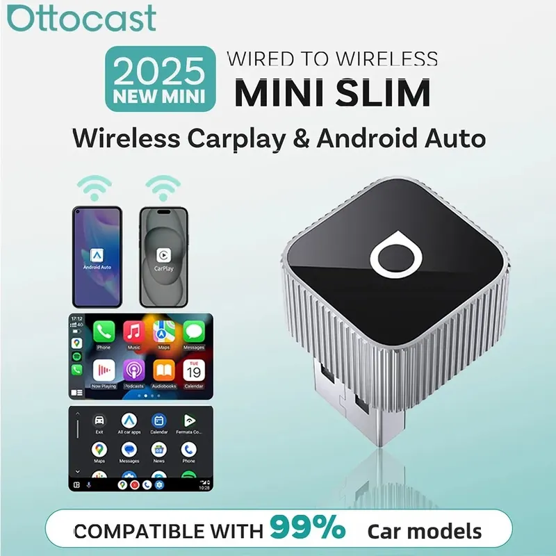 Ottocast Mini Slim Wireless CarPlay Android Auto Adapter Plug Play Fast Connect Mini USB Dongle für Mercedes Benz Audi Toyota et