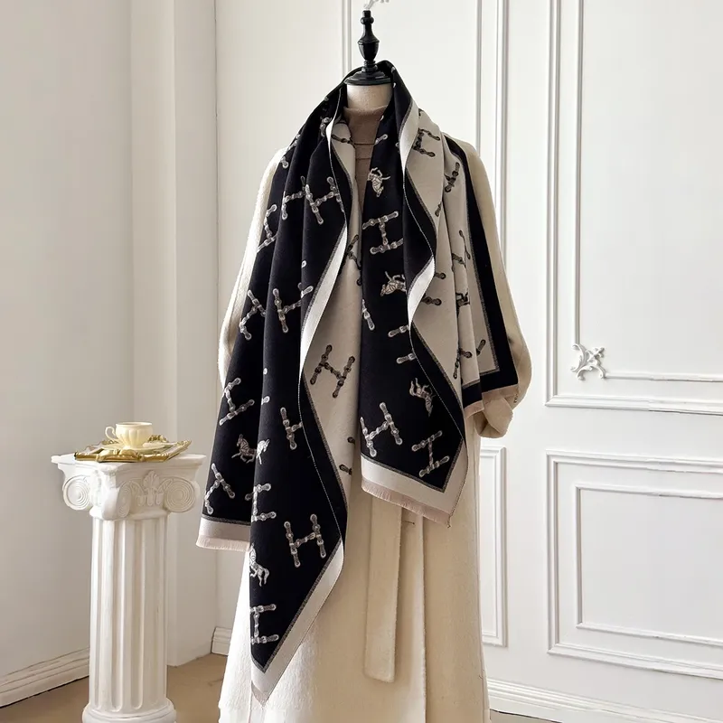 Brand Fashion Damen-Winterschal aus Kaschmir – Vintage-Blumenmuster, Ölgemälde-Stil, Pashmina, dicker Wickel- und Poncho