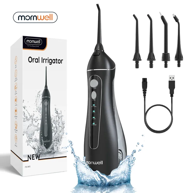 Akku-Wasserflosser für Zähne F18, 4 Druckstufen, 8 Strahlspitzen, IPX7 wasserdicht, wiederaufladbarer USB-Akku, Tiefenreinigung