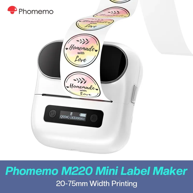 Phomemo M220 Bluetooth Thermo-Etikettendrucker, 20–75 mm, tragbar, 203 DPI, Etikettendrucker für Barcode, Adresse, Versanddatei, Etiketten, Compati
