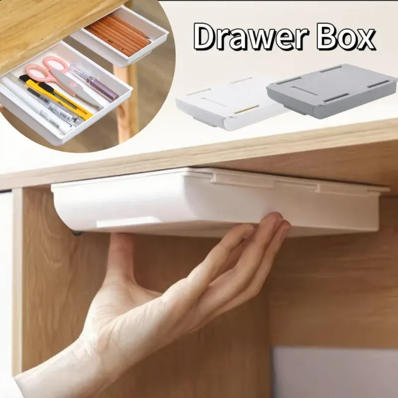 Versteckte Aufbewahrungsbox, Schreibtisch-Aufbewahrungsschublade, selbstklebender Tischaufbewahrungshalter aus Kunststoff, einfacher Organizer für Kleinigkeiten, Kosmetik, Schreibwaren