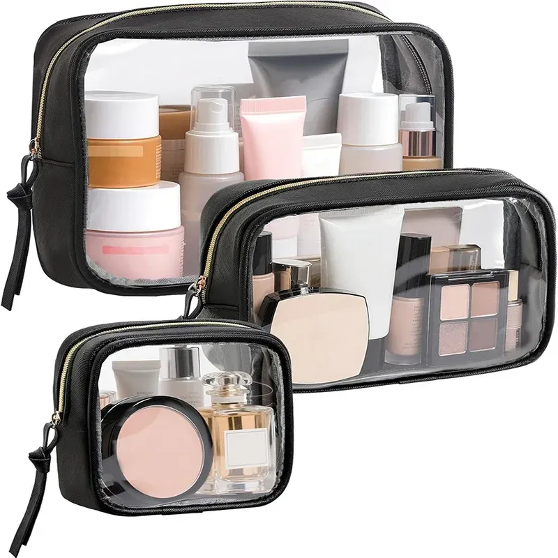 Durchsichtiger Make-up-Koffer aus PVC, Kulturbeutel, Mehrzweck-Reiseset, tragbar, großes Fassungsvermögen, staubdichter Organizer, transparente Aufbewahrungstasche