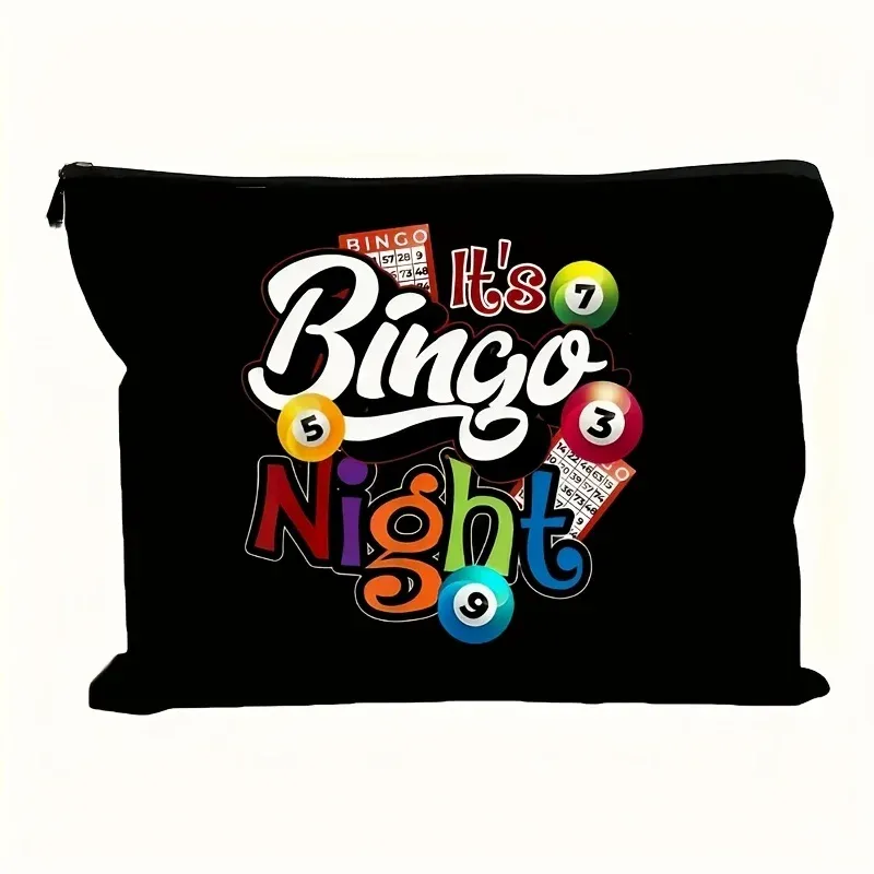 Eine Make-up-Tasche mit Bingo-Nachtmotiv – multifunktionale Reißverschlusstasche, Schmuck-Aufbewahrungstasche, perfekte Reise-Aufbewahrungstasche mit Reißverschluss.