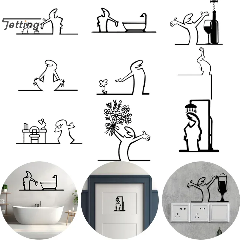 Schwarze Duschfigur, Wanddekoration, minimalistische Linie, Metall, Badezimmerschild, rustikales Türkunstschild, lustige Türaufsatz, Heimdekoration
