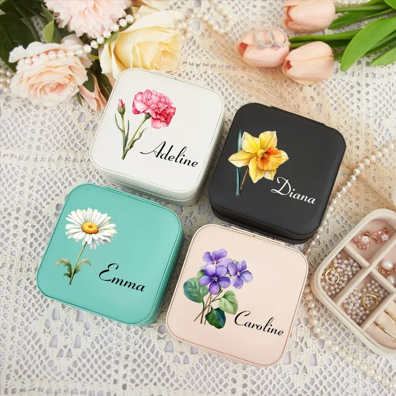 Personalisierte Namensschmuckschatulle, personalisierte Aufbewahrungsbox für Geburtstagsblumen, Geburtstagsgeschenk für Brautjungfern