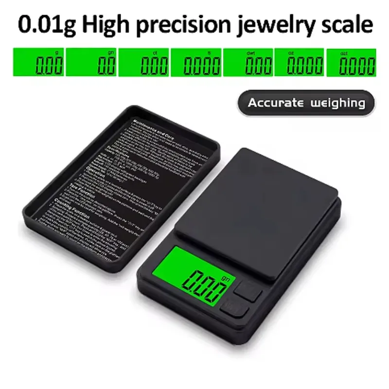 Präzise elektronische Schmuck-Grammwaage, Mini-Taschenwaage, tragbar, 100 g/500 g, 0,01 g, hohe Genauigkeit, LCD-Hintergrundbeleuchtung, Küchenwaage