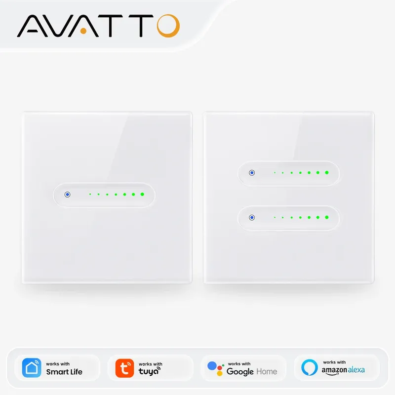 AVATTO WiFi 1/2 Gang Smart Dimmer-Schalter, EU-Dimmer-Lichtschalter mit Touch-Glasbedienung für Tuya Alexa Google Home Alice