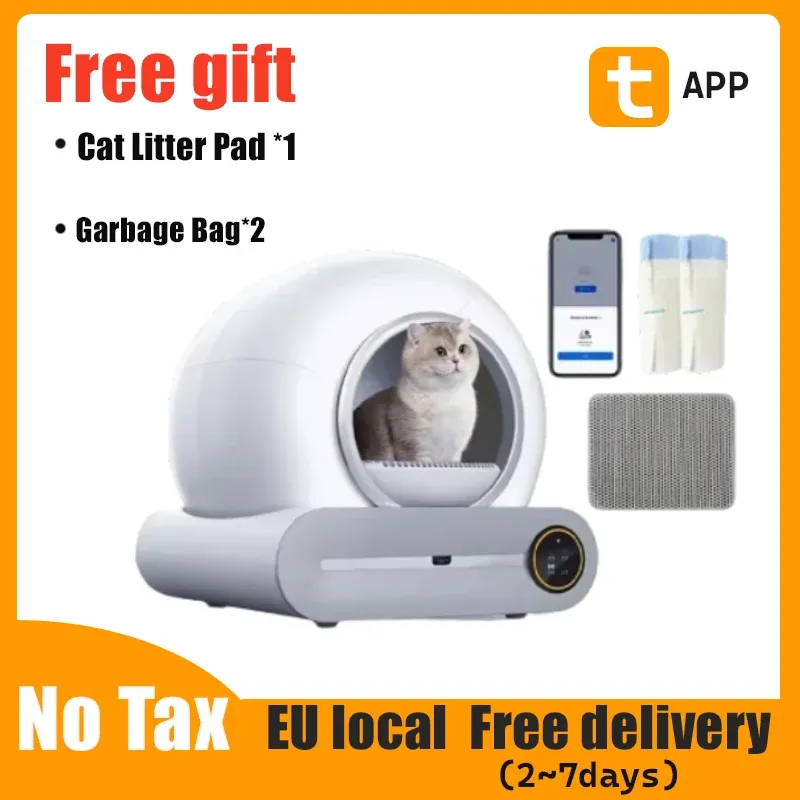 65L Automatische intelligente Katzentoilette, selbstreinigend, vollständig geschlossen, große Katzentoilettenablage