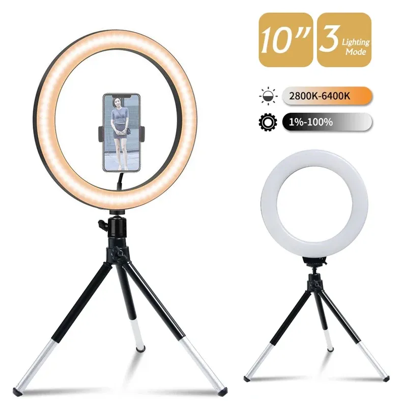 LED Ring Licht Fotografie Einstellbare Beleuchtung Telefon Ringlicht Mit 20 cm Stativ USB Runde Füllen Lampe Für Telefon Video live