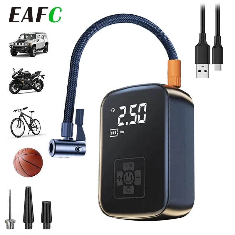 EAFC Drahtlose Auto-Luftkompressor-Luftpumpe, elektrische Reifenfüllpumpe für Motorrad, Fahrrad, Auto-Reifen mit Digitalanzeige