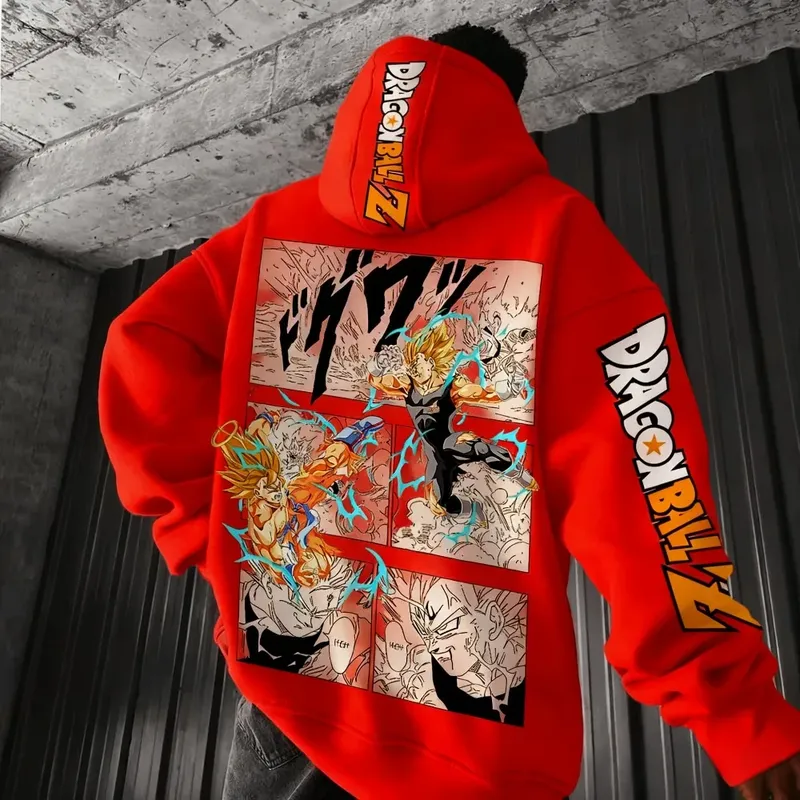 Dragon Ball Comics Co Branded bedruckter Kapuzenpullover 2025, Herren- und Damen-Herbst/Winter, neues lockeres, lässiges japanisches Harajuku-Pullover-Oberteil