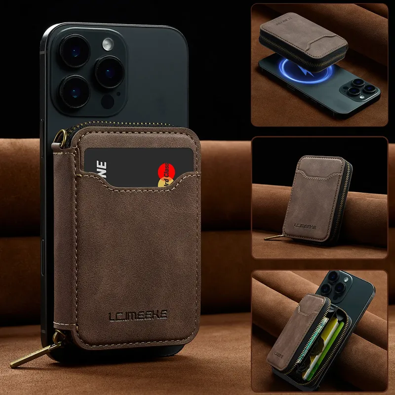 Magnetische Anziehung Reißverschluss Leder Kartensteckplatz Brieftasche für iPhone 17, Samsung Galaxy Google Xiaomi Telefon MagSafe magnetische Handytasche