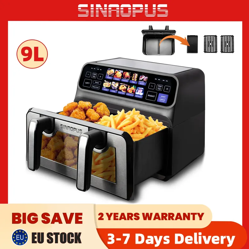 2200W Doppelkorb Heißluftfritteuse 9L XXL – Digitale Air Fryer mit LED-Touchscreen & 8 Programmen für Familien – Fettfrei Kochen zum Bestpreis von  bei VRULE entdecken