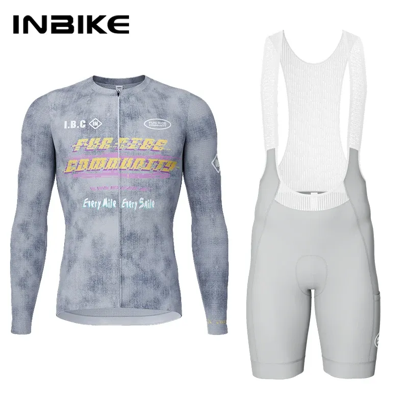 INBIKE Herren-Radtrikot-Set, langärmelig, schnell trocknend, atmungsaktiv, Fahrradbekleidung für Herren, Mountainbike-Trägerhose, Reitbekleidung